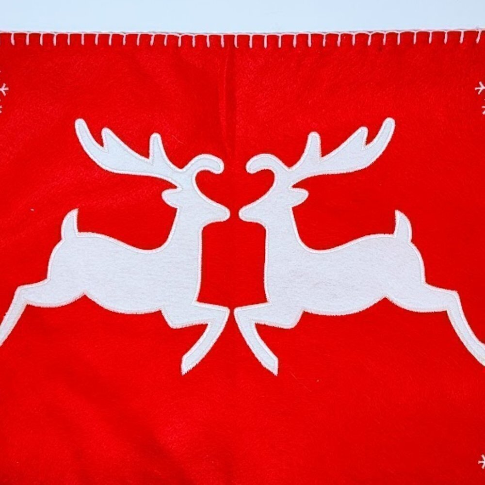 Red and White Embroidered Reindeer Placements (Pottery Barn?) Set of 4